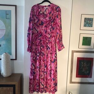 Chico's Pink Multi-Color Long Sleeve Tiered Midi Dress